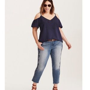 Torrid embroidered cold shoulder top